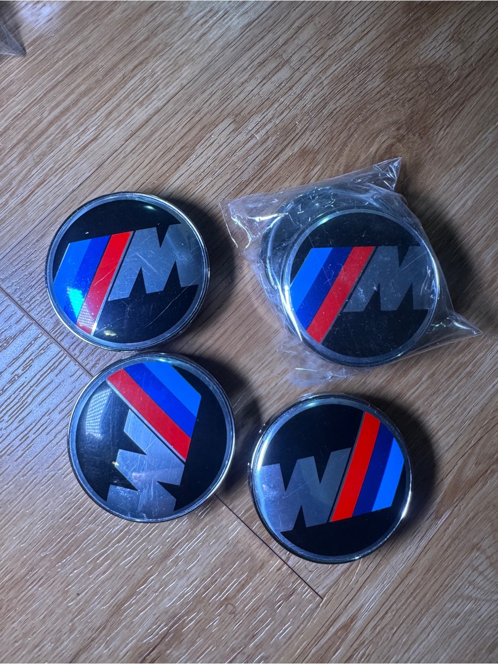 BMW M Performance Black Caps with Red and Blue Stripes - Set of 4